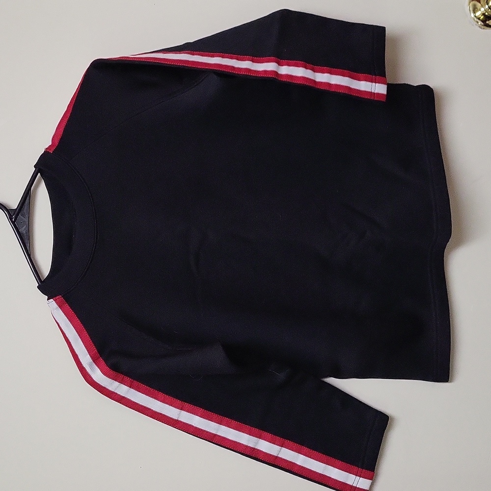 Pro-Spirit Black Silky Sweatshirt with Red and White Stripes on Sleeves